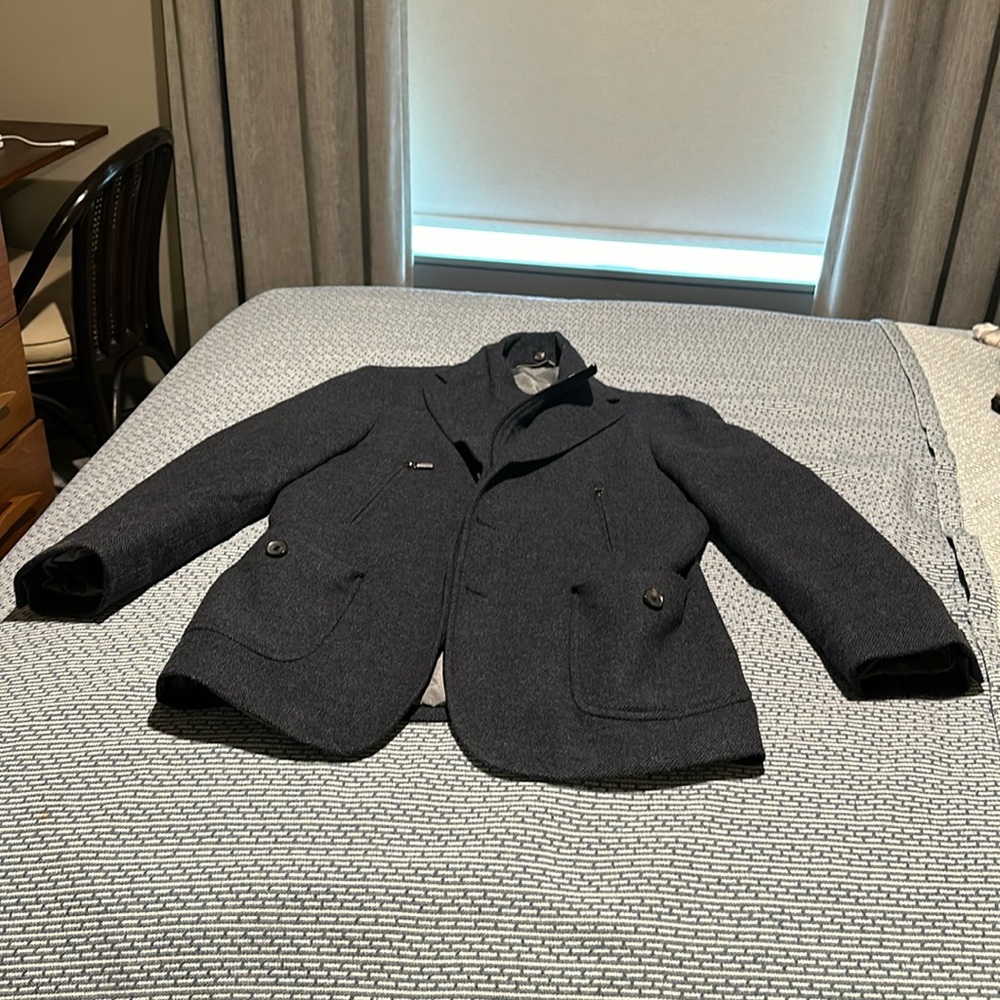 Light tweed / navy blue versatile jacket with optional vest